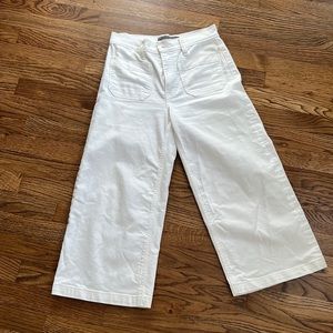 Cropped white wide leg jeans